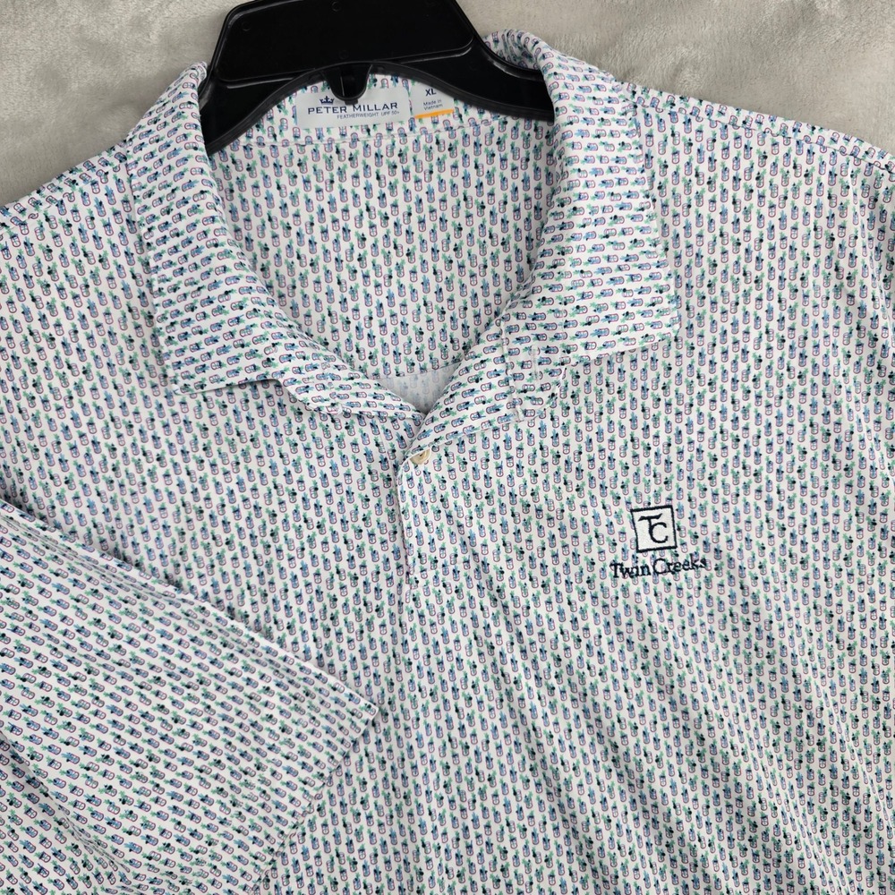 Peter Millar XL Featherweight UPF 50+ drink print Creeks Golf Polo Shirt‎ Mens